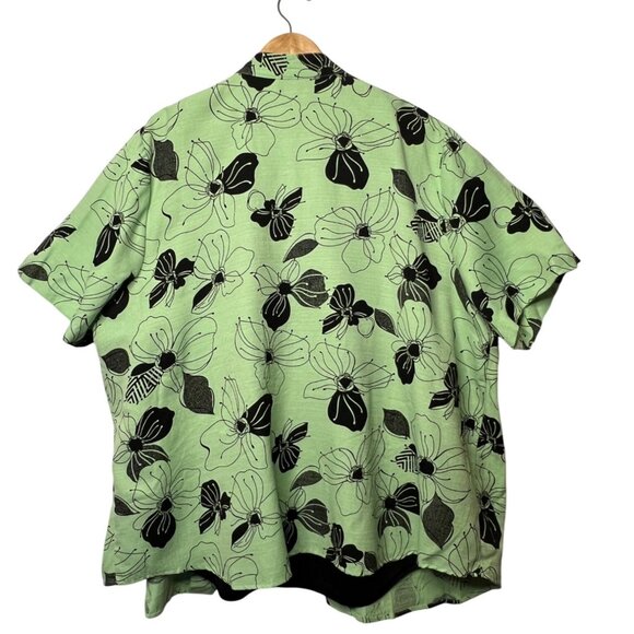 Maggie Barnes Womens Plus Size 3X Green Floral Button-Front Blouse w/ Black Tank - Picture 2 of 16